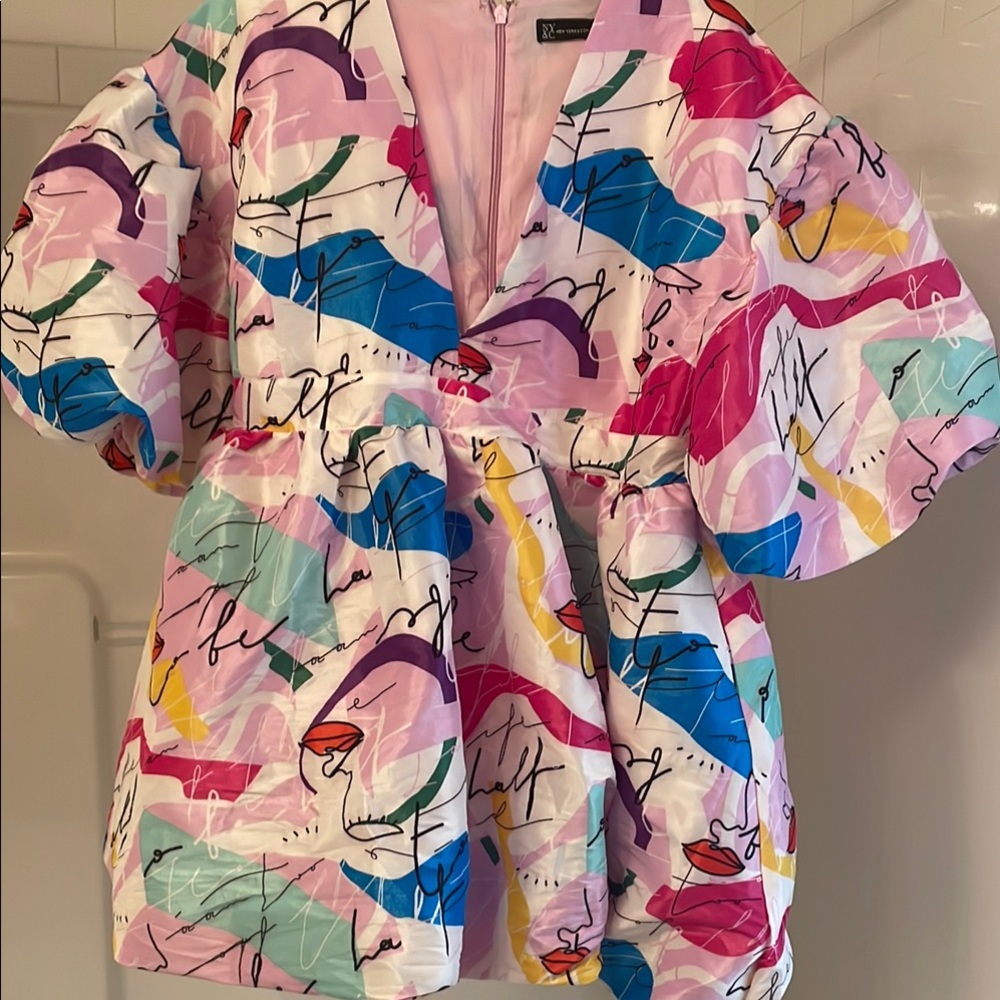New York & Company Multicolor Abstract Mini Dress